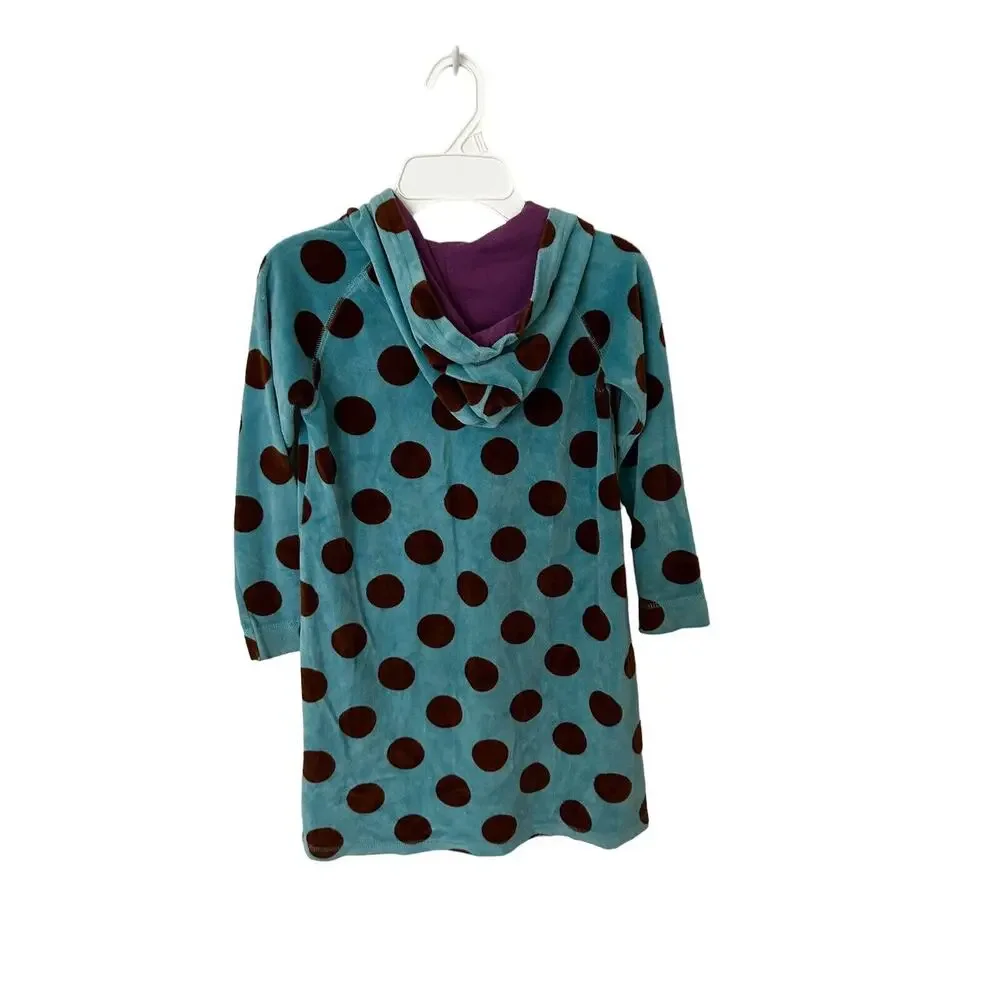 Mini Boden sz 7-8 years hooded blue with brown polka dot hooded‎ dress